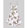 Rosegal Plus Size Women Floral Sundress Set Twisted Crop Top and Cottagecore Ruffles Floral Cami Dress(Coffee_1)