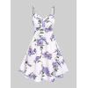 Rosegal Plus Size Women Floral Sundress Set Twisted Crop Top and Cottagecore Ruffles Floral Cami Dress(Purple_1)