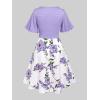 Rosegal Plus Size Women Floral Sundress Set Twisted Crop Top and Cottagecore Ruffles Floral Cami Dress(Purple_1)