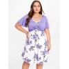Rosegal Plus Size Women Floral Sundress Set Twisted Crop Top and Cottagecore Ruffles Floral Cami Dress(Purple_1)