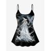 Rosegal Plus Size Women Gothic Tummy Control Modest Tankini Swimsuit Fairy Cat Print Boyleg Padded Tankini Swimwear(Black_6)