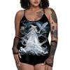 Rosegal Plus Size Women Gothic Tummy Control Modest Tankini Swimsuit Fairy Cat Print Boyleg Padded Tankini Swimwear(Black_6)