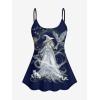 Rosegal Plus Size Women Gothic Tummy Control Modest Tankini Swimsuit Fairy Cat Print Boyleg Padded Tankini Swimwear(Blue_1)