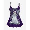 Rosegal Plus Size Women Gothic Tummy Control Modest Tankini Swimsuit Fairy Cat Print Boyleg Padded Tankini Swimwear(Purple_1)