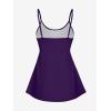 Rosegal Plus Size Women Gothic Tummy Control Modest Tankini Swimsuit Fairy Cat Print Boyleg Padded Tankini Swimwear(Purple_1)