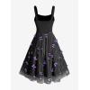 Rosegal Plus Size Women Summer Casual Sundress Tulle Butterfly Overlay Knee-Length A Line Dress Twist Swing Dress(Black_1)