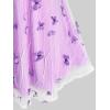 Rosegal Plus Size Women Summer Casual Sundress Tulle Butterfly Overlay Knee-Length A Line Dress Twist Swing Dress(Purple_1)