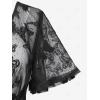Rosegal Plus Size Womens V Neck Butterfly Lace Overlay Lace-up 2 in 1 Blouse Short Flutter Sleeve Flowy Top(Black_1)