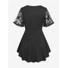 Rosegal Plus Size Womens V Neck Butterfly Lace Overlay Lace-up 2 in 1 Blouse Short Flutter Sleeve Flowy Top(Black_1)