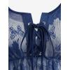 Rosegal Plus Size Womens V Neck Butterfly Lace Overlay Lace-up 2 in 1 Blouse Short Flutter Sleeve Flowy Top(Blue)