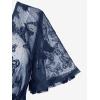 Rosegal Plus Size Womens V Neck Butterfly Lace Overlay Lace-up 2 in 1 Blouse Short Flutter Sleeve Flowy Top(Blue)