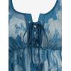 Rosegal Plus Size Womens V Neck Butterfly Lace Overlay Lace-up 2 in 1 Blouse Short Flutter Sleeve Flowy Top(Blue_2)