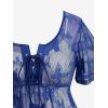 Rosegal Plus Size Womens V Neck Butterfly Lace Overlay Lace-up 2 in 1 Blouse Short Flutter Sleeve Flowy Top(Blue_3)