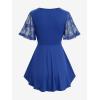 Rosegal Plus Size Womens V Neck Butterfly Lace Overlay Lace-up 2 in 1 Blouse Short Flutter Sleeve Flowy Top(Blue_3)