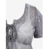Rosegal Plus Size Womens V Neck Butterfly Lace Overlay Lace-up 2 in 1 Blouse Short Flutter Sleeve Flowy Top(Gray)