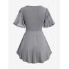 Rosegal Plus Size Womens V Neck Butterfly Lace Overlay Lace-up 2 in 1 Blouse Short Flutter Sleeve Flowy Top(Gray)