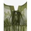Rosegal Plus Size Womens V Neck Butterfly Lace Overlay Lace-up 2 in 1 Blouse Short Flutter Sleeve Flowy Top(Green)