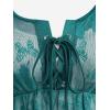 Rosegal Plus Size Womens V Neck Butterfly Lace Overlay Lace-up 2 in 1 Blouse Short Flutter Sleeve Flowy Top(Green_1)