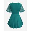 Rosegal Plus Size Womens V Neck Butterfly Lace Overlay Lace-up 2 in 1 Blouse Short Flutter Sleeve Flowy Top(Green_1)