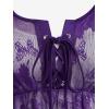 Rosegal Plus Size Womens V Neck Butterfly Lace Overlay Lace-up 2 in 1 Blouse Short Flutter Sleeve Flowy Top(Purple)