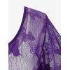 Rosegal Plus Size Womens V Neck Butterfly Lace Overlay Lace-up 2 in 1 Blouse Short Flutter Sleeve Flowy Top(Purple)
