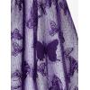 Rosegal Plus Size Womens V Neck Butterfly Lace Overlay Lace-up 2 in 1 Blouse Short Flutter Sleeve Flowy Top(Purple)