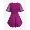 Rosegal Plus Size Womens V Neck Butterfly Lace Overlay Lace-up 2 in 1 Blouse Short Flutter Sleeve Flowy Top(Purple_1)