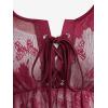 Rosegal Plus Size Womens V Neck Butterfly Lace Overlay Lace-up 2 in 1 Blouse Short Flutter Sleeve Flowy Top(Red)