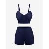 Rosegal Women Plus Size 3 Piece Tankini Swimsuits Bathing Suits with Floral Swim Dress Boy Shorts with Cami Swim Top(Deep Blue)