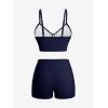 Rosegal Women Plus Size 3 Piece Tankini Swimsuits Bathing Suits with Floral Swim Dress Boy Shorts with Cami Swim Top(Deep Blue)