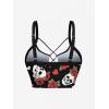 Rosegal Women Plus Size Goth Two Piece Bikini Swimsuit Sets Gothic Skulls Rose Printed Strappy Swimwear(Black_1)