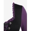 Rosegal Women Plus Size Gothic Lace-up Grommet Ruffles Tee Renaissance Costume Top Long Sleeves Gothic Top(Purple_1)