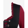 Rosegal Women Plus Size Gothic Lace-up Grommet Ruffles Tee Renaissance Costume Top Long Sleeves Gothic Top(Red_1)