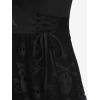 Rosegal Women Plus Size Gothic Lace-up PU Cross Skulls Lace Panel Asymmetrical High Low Midi Dress Rivets Straps Punk Dress(Black_1)