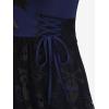 Rosegal Women Plus Size Gothic Lace-up PU Cross Skulls Lace Panel Asymmetrical High Low Midi Dress Rivets Straps Punk Dress(Blue_1)