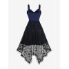 Rosegal Women Plus Size Gothic Lace-up PU Cross Skulls Lace Panel Asymmetrical High Low Midi Dress Rivets Straps Punk Dress(Blue_1)
