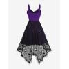 Rosegal Women Plus Size Gothic Lace-up PU Cross Skulls Lace Panel Asymmetrical High Low Midi Dress Rivets Straps Punk Dress(Purple_1)