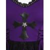 Rosegal Women Plus Size Gothic Lace-up PU Cross Skulls Lace Panel Asymmetrical High Low Midi Dress Rivets Straps Punk Dress(Purple_1)