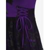 Rosegal Women Plus Size Gothic Lace-up PU Cross Skulls Lace Panel Asymmetrical High Low Midi Dress Rivets Straps Punk Dress(Purple_1)