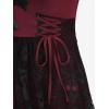 Rosegal Women Plus Size Gothic Lace-up PU Cross Skulls Lace Panel Asymmetrical High Low Midi Dress Rivets Straps Punk Dress(Red_3)