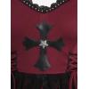 Rosegal Women Plus Size Gothic Lace-up PU Cross Skulls Lace Panel Asymmetrical High Low Midi Dress Rivets Straps Punk Dress(Red_3)