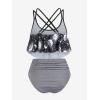 Rosegal Women Plus Size Gothic Tankini Swimsuit Celestial Sun Moon Print Crisscross Flounce Two Piece Bathing Suit(Black)