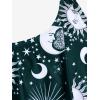 Rosegal Women Plus Size Gothic Tankini Swimsuit Celestial Sun Moon Print Crisscross Flounce Two Piece Bathing Suit(Green_5)
