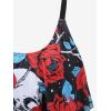 Rosegal Women Plus Size High Waisted Bikini Skull Rose Print Two Piece Bathing Suits Tummy Control Swimwear(Red)