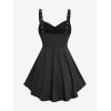 Rosegal Women Plus Size Rose Flower Printed Buckle Grommet Split Layered Gothic Tank Top(Black)