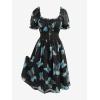 Rosegal Women Plus Size Square Neck Milkmaid Dress Butterfly Ruffles Puff Sleeves Cottagecore Dress(Black_1)
