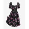 Rosegal Women Plus Size Square Neck Milkmaid Dress Butterfly Ruffles Puff Sleeves Cottagecore Dress(Black_2)