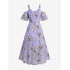 Rosegal Women Plus Size Summer Cold Shoulder Floral Sundress Ruffle Split Hem Cottagecore Maxi Flowy Vacation Dress(Light Purple)
