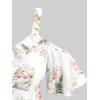 Rosegal Women Plus Size Summer Cold Shoulder Floral Sundress Ruffle Split Hem Cottagecore Maxi Flowy Vacation Dress(White)