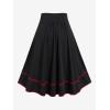 Rosegal Women’s Plus Size Gothic Mini Skirt Contrast Tape Buckled Midi High Waist Elastic A-Line Skirt(Black9)